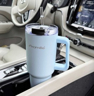 STALOWY KUBEK TERMICZNY TERMOS 1200ml Z RĄCZKĄ I SŁOMKĄ KM-2174 Kamille