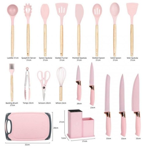 ZESTAW 19 ELEM. NOŻY I PRZYBORÓW KUCHENNYCH W STOJAKU E-6072 Elitehoff