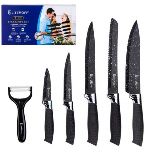 ZESTAW 5 KUCHENNYCH NOŻY MARMURKOWYCH Z OBIERACZKĄ E-6192 Elitehoff