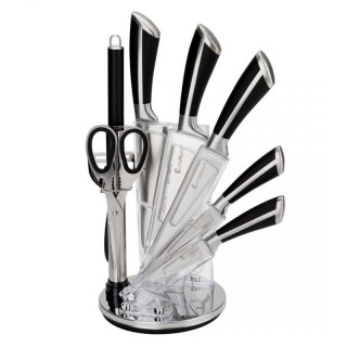 ZESTAW 9 ELEM. NOŻY KUCHENNYCH W STOJAKU Z OSTRZAŁKĄ I NOŻYCAMI E-6263 Elitehoff