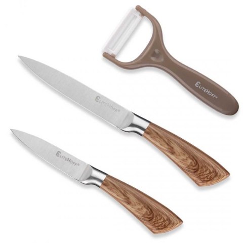 ZESTAW 9 ELEM. NOŻY KUCHENNYCH W STOJAKU Z OSTRZAŁKĄ I NOŻYCAMI E-6265 Elitehoff