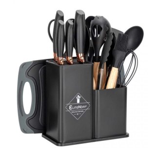 ZESTAW 9 ELEM. NOŻY KUCHENNYCH W STOJAKU Z OSTRZAŁKĄ I NOŻYCAMI E-6265 Elitehoff