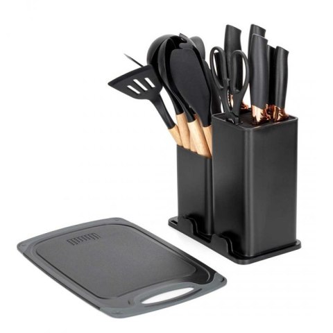 ZESTAW 9 ELEM. NOŻY KUCHENNYCH W STOJAKU Z OSTRZAŁKĄ I NOŻYCAMI E-6265 Elitehoff