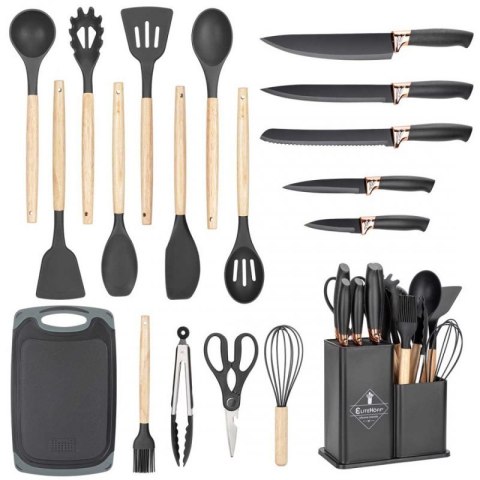 ZESTAW 9 ELEM. NOŻY KUCHENNYCH W STOJAKU Z OSTRZAŁKĄ I NOŻYCAMI E-6265 Elitehoff