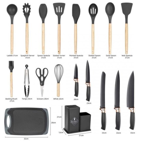 ZESTAW 9 ELEM. NOŻY KUCHENNYCH W STOJAKU Z OSTRZAŁKĄ I NOŻYCAMI E-6265 Elitehoff