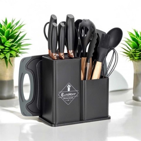 ZESTAW 9 ELEM. NOŻY KUCHENNYCH W STOJAKU Z OSTRZAŁKĄ I NOŻYCAMI E-6265 Elitehoff