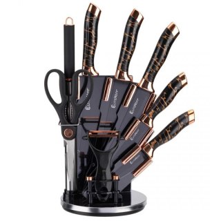ZESTAW 9 ELEM. NOŻY KUCHENNYCH W STOJAKU Z OSTRZAŁKĄ I NOŻYCAMI E-6270 Elitehoff