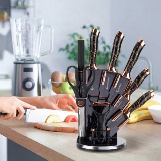 ZESTAW 9 ELEM. NOŻY KUCHENNYCH W STOJAKU Z OSTRZAŁKĄ I NOŻYCAMI E-6270 Elitehoff