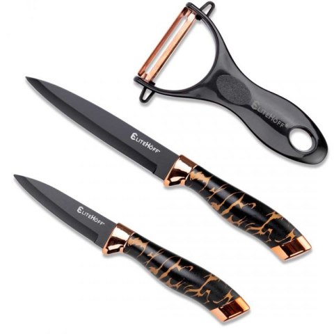 ZESTAW 9 ELEM. NOŻY KUCHENNYCH W STOJAKU Z OSTRZAŁKĄ I NOŻYCAMI E-6270 Elitehoff