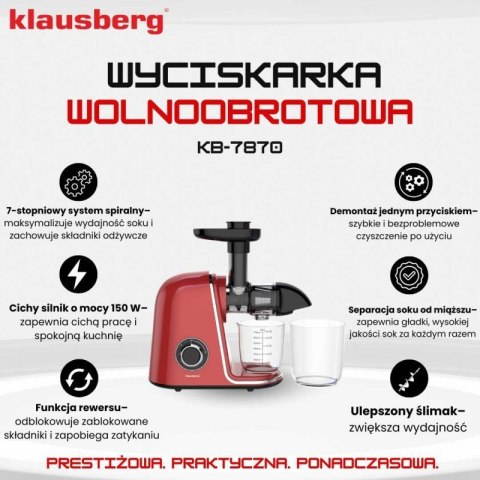 SOKOWIRÓWKA WYCISKARKA WOLNOOBROTOWA KLAUSBERG KB-7870 Klausberg