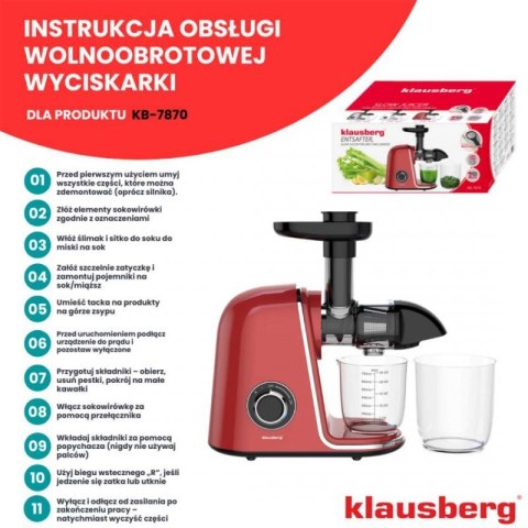 SOKOWIRÓWKA WYCISKARKA WOLNOOBROTOWA KLAUSBERG KB-7870 Klausberg