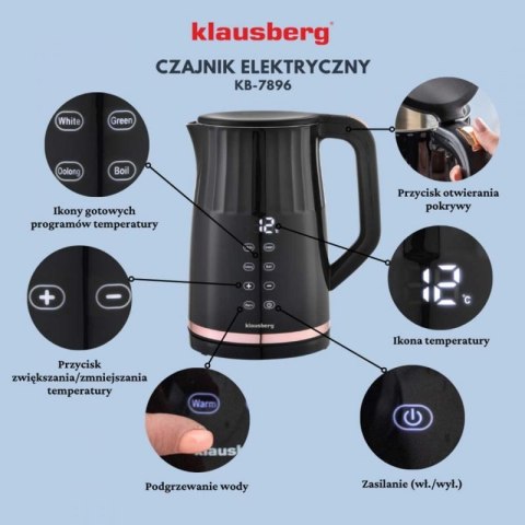CZAJNIK ELEKTRYCZNY 1,7L KLAUSBERG KB-7896 LED REGULACJA TEMPERATURY Klausberg
