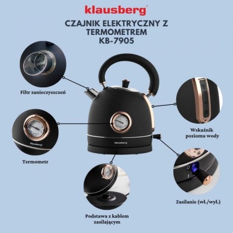 CZAJNIK ELEKTRYCZNY 1,8L Z TERMOMETREM KLAUSBERG KB-7905 RETRO Klausberg