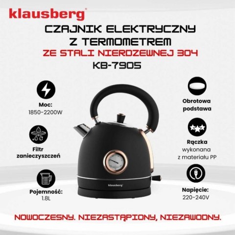 CZAJNIK ELEKTRYCZNY 1,8L Z TERMOMETREM KLAUSBERG KB-7905 RETRO Klausberg