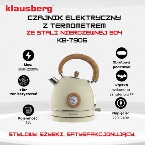 CZAJNIK ELEKTRYCZNY 1,8L Z TERMOMETREM KLAUSBERG KB-7906 RETRO Klausberg