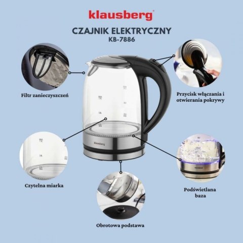 CZAJNIK ELEKTRYCZNY SZKLANY 1,7L KLAUSBERG KB-7886 LED Klausberg