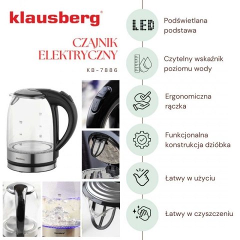 CZAJNIK ELEKTRYCZNY SZKLANY 1,7L KLAUSBERG KB-7886 LED Klausberg