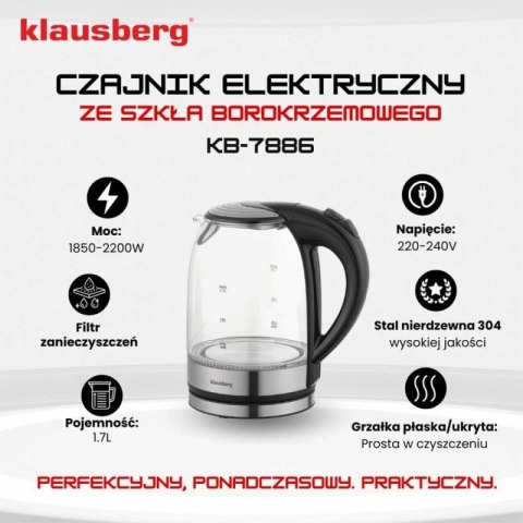 CZAJNIK ELEKTRYCZNY SZKLANY 1,7L KLAUSBERG KB-7886 LED Klausberg
