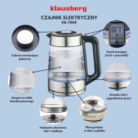 CZAJNIK ELEKTRYCZNY SZKLANY 1,7L KLAUSBERG KB-7888 LED RGB Klausberg
