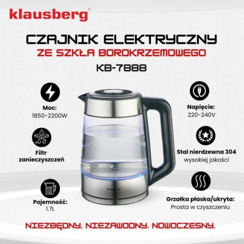 CZAJNIK ELEKTRYCZNY SZKLANY 1,7L KLAUSBERG KB-7888 LED RGB Klausberg