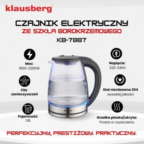 CZAJNIK ELEKTRYCZNY SZKLANY 1,8L KLAUSBERG KB-7887 LED RGB Klausberg