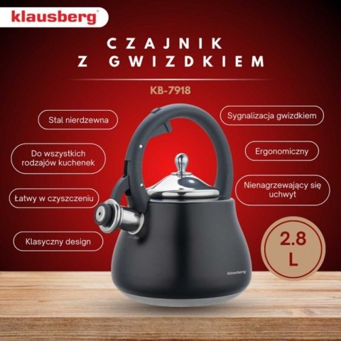CZAJNIK STALOWY Z GWIZDKIEM 2,8L KLAUSBERG KB-7918 Klausberg