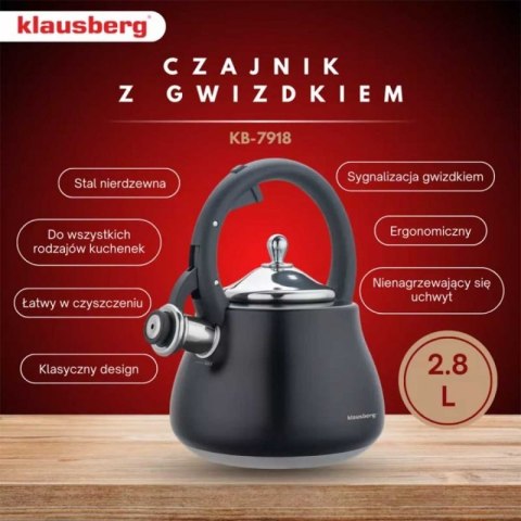CZAJNIK STALOWY Z GWIZDKIEM 2,8L KLAUSBERG KB-7918 Klausberg