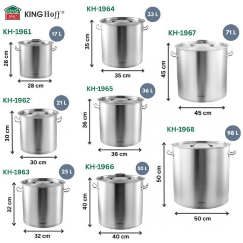 GARNEK GASTRONOMICZNY Z POKRYWĄ STALOWĄ 33L KINGHOFF KH-1964 Kinghoff