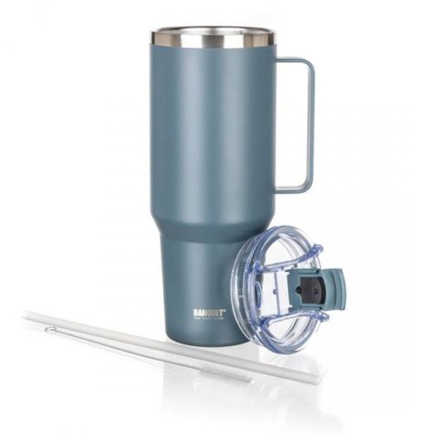 STALOWY KUBEK TERMICZNY TERMOS 1200ml Z RĄCZKĄ I SŁOMKĄ BANQUET TWAIN SZARY Banquet