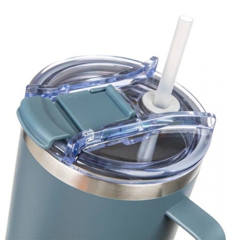 STALOWY KUBEK TERMICZNY TERMOS 1200ml Z RĄCZKĄ I SŁOMKĄ BANQUET TWAIN SZARY Banquet