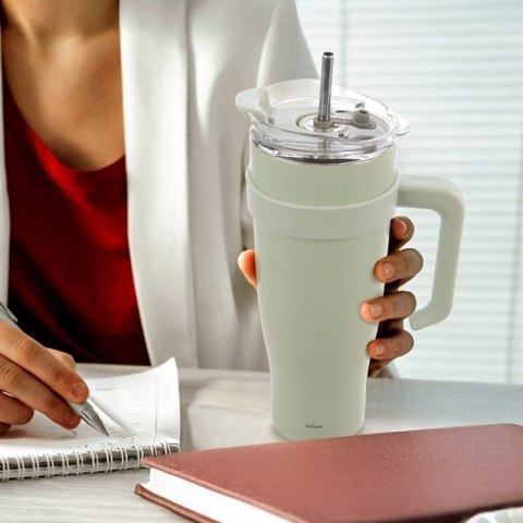 STALOWY KUBEK TERMICZNY TERMOS 1200ml Z RĄCZKĄ I SŁOMKĄ ORION 112282 MIĘTOWY Orion