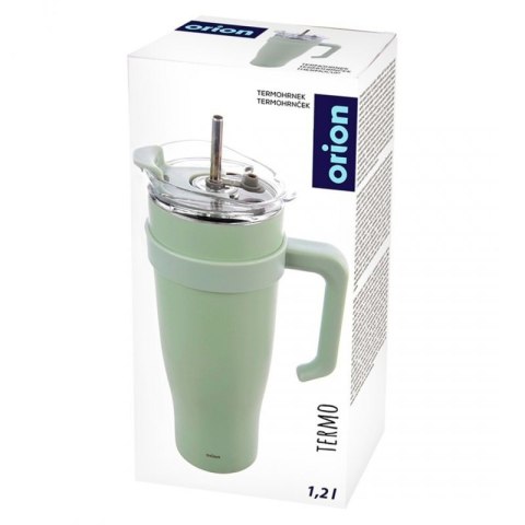 STALOWY KUBEK TERMICZNY TERMOS 1200ml Z RĄCZKĄ I SŁOMKĄ ORION 112282 MIĘTOWY Orion