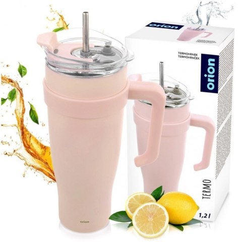 STALOWY KUBEK TERMICZNY TERMOS 1200ml Z RĄCZKĄ I SŁOMKĄ ORION 112283 RÓŻOWY Orion