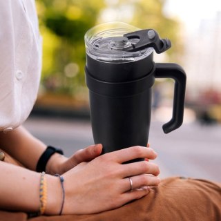 STALOWY KUBEK TERMICZNY TERMOS 1200ml Z RĄCZKĄ I SŁOMKĄ ORION 112284 CZARNY Orion