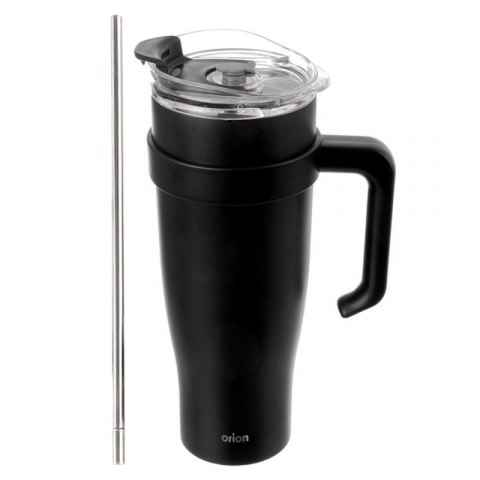 STALOWY KUBEK TERMICZNY TERMOS 1200ml Z RĄCZKĄ I SŁOMKĄ ORION 112284 CZARNY Orion