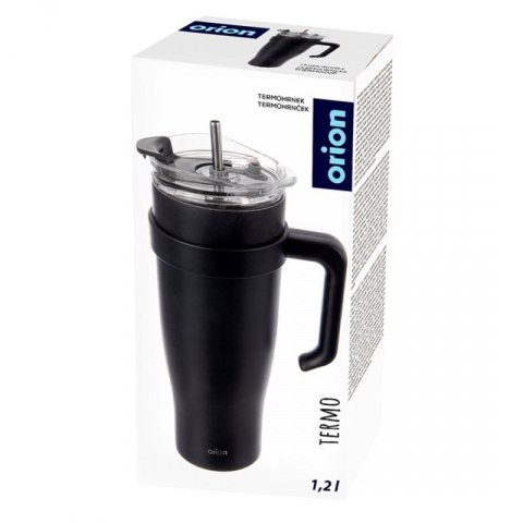 STALOWY KUBEK TERMICZNY TERMOS 1200ml Z RĄCZKĄ I SŁOMKĄ ORION 112284 CZARNY Orion