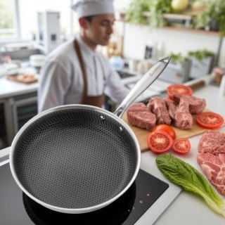 PATELNIA STALOWA 28cm Z POWŁOKĄ PLASTER MIODU E-7549 Elitehoff