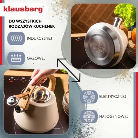 CZAJNIK STALOWY Z GWIZDKIEM 2,5L KLAUSBERG KB-7950 BEŻOWY Klausberg