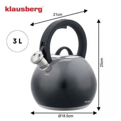 CZAJNIK STALOWY Z GWIZDKIEM 3L KLAUSBERG KB-7955 GRAFITOWY POŁYSK Klausberg