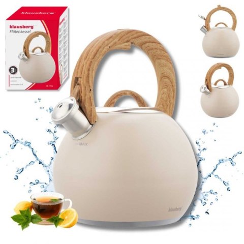 CZAJNIK STALOWY Z GWIZDKIEM 3L KLAUSBERG KB-7956 BEŻOWY MAT Klausberg