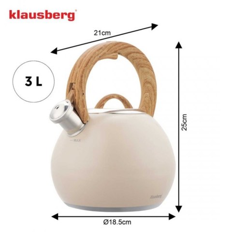CZAJNIK STALOWY Z GWIZDKIEM 3L KLAUSBERG KB-7956 BEŻOWY MAT Klausberg