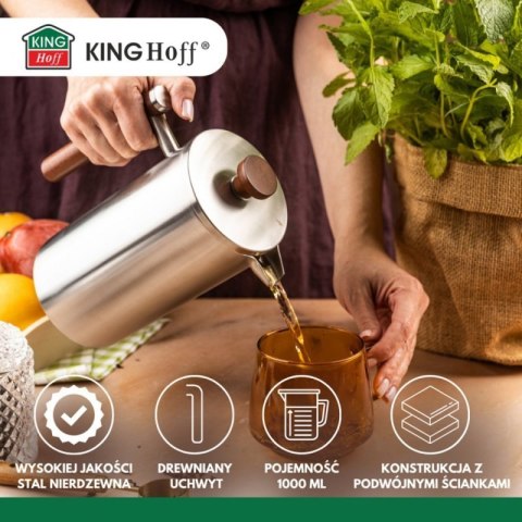 STALOWY ZAPARZACZ TŁOKOWY DO KAWY HERBATY 1L KINGHOFF KH-1995 Kinghoff