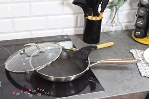 PATELNIA STALOWA Z POKRYWKĄ 28cm POWŁOKA PLASTER MIODU 5556 Brunbeste