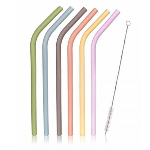 SŁOMKI SILIKONOWE DO NAPOJÓW WIELORAZOWE 6 szt. + CZYŚCIK BANQUET Banquet