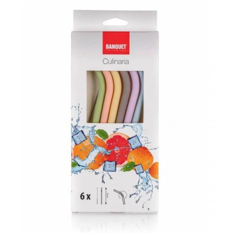SŁOMKI SILIKONOWE DO NAPOJÓW WIELORAZOWE 6 szt. + CZYŚCIK BANQUET Banquet