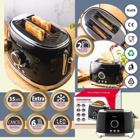 TOSTER OPIEKACZ NA 2 KROMKI WYŚWIETLACZ LED KLAUSBERG KB-9025 RETRO Klausberg