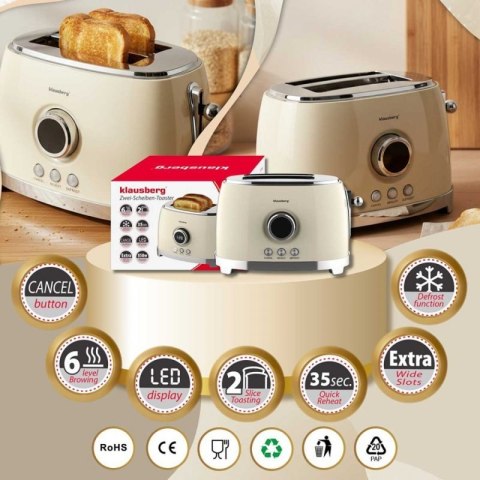 TOSTER OPIEKACZ NA 2 KROMKI WYŚWIETLACZ LED KLAUSBERG KB-9026 RETRO Klausberg