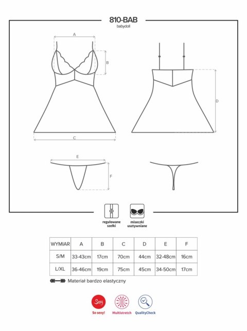 Bielizna-810-BAB-1 babydoll i stringi czarna S/M Obsessive