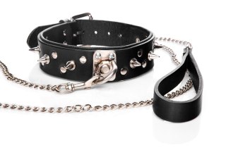 Wiązania-WHIPS obroża męska z ćwiekami i smyczą Whips Collection