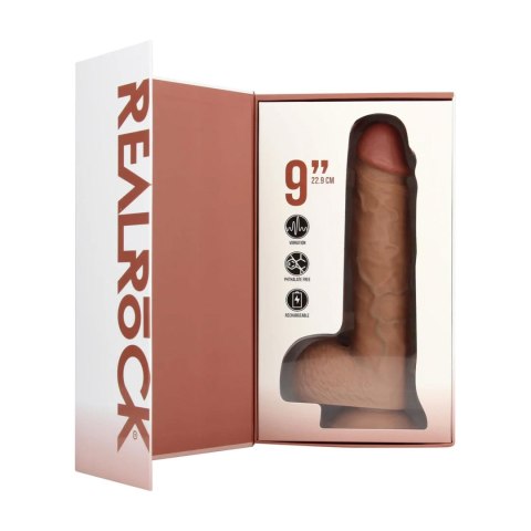 Vibrating Regular Straight Cock with Balls - 23 cm - Tan RealRock